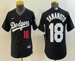 Youth Los Angeles Dodgers #18 Yoshinobu Yamamoto Number Black Turn Back The Clock Stitched Cool Base Jersey->->MLB Jersey